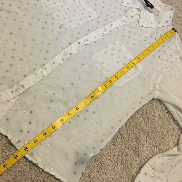Disco Polka White Sheer Gold Polka Dot Button Down Dress Shirt - Picture 13 of 16